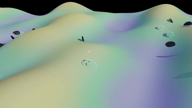 Abstract 3D terrain animation with wireframe geometric shapes motion loop