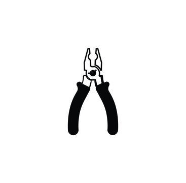 Black silhouette icon of a pair of pliers with hand tool gripping construction maintenance engineering mechanic hardware craftsman industry equipment workshop industrial instrument
