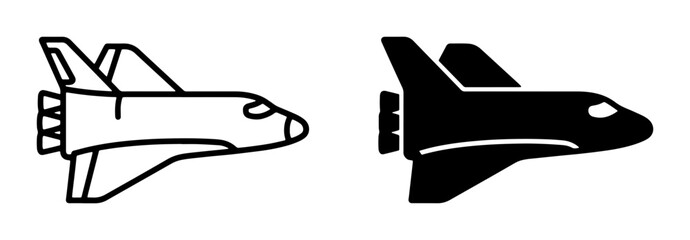 Space Shuttle Icons, Vector Graphics: Outline and Silhouette of Spacecraft for Aerospace and Exploration Themes © Lima