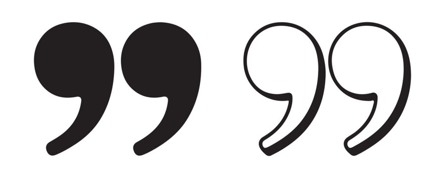 Classic serif double quote marks in black solid fill and elegant thin line outline styles for publication.