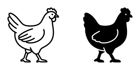 Obraz premium Chicken Vector Icons, Farm Bird Silhouettes, Hen Outline Graphics, Poultry Illustration Set, Simple Animal Graphics for Agriculture and Food Concepts