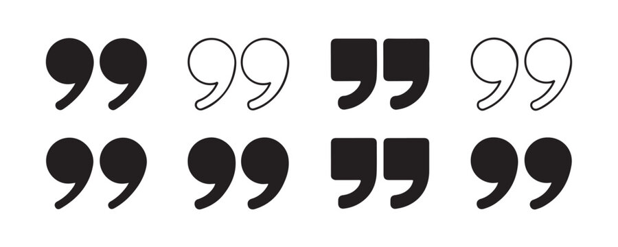 Set of black double quotation marks symbols icons collection for text design quotes and citation typography.