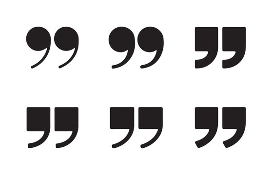 Minimalist black double quote symbols in various styles for digital text content and message bubble design.