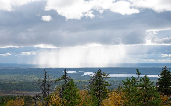 Breathtaking landscape with forest and lakes