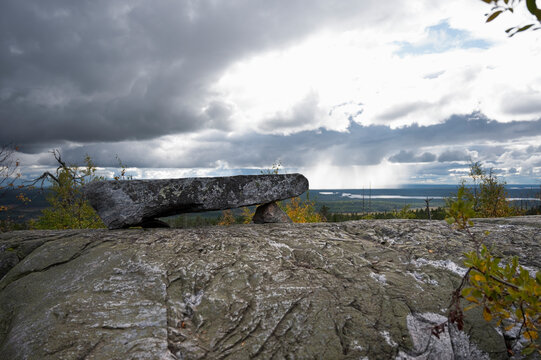 Megalithic Seid stone at the top of a granite plateau