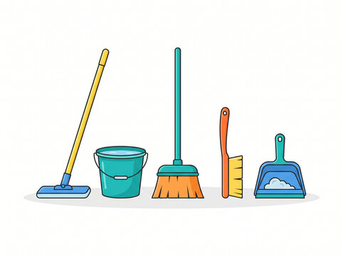 Set of Floor Cleaning Tools with Mop, Bucket and Broom