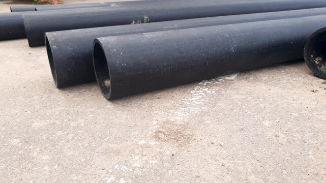 Polyethylene pipes. Pipe replacement. Plastic industrial pipes for installation.