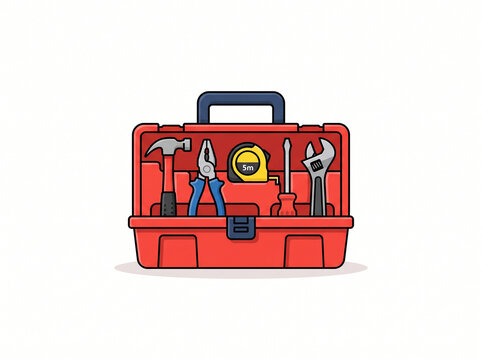 Red Tool Box with Hand Tools for Repair and Maintenance