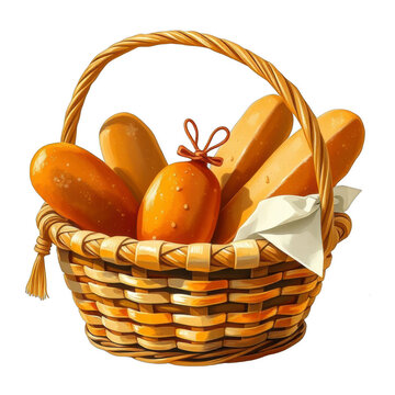 Wicker basket filled with freshly baked bread