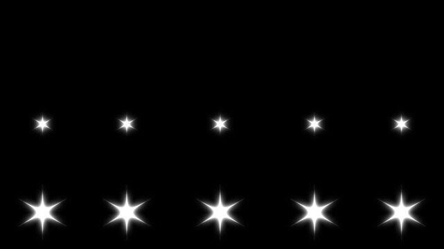 Twinkling glitter stars motion graphics on black screen background, Sparkling star twinkle white cartoon doodle animation, flat vector blinking shining light twinkling effect glowing, 4K