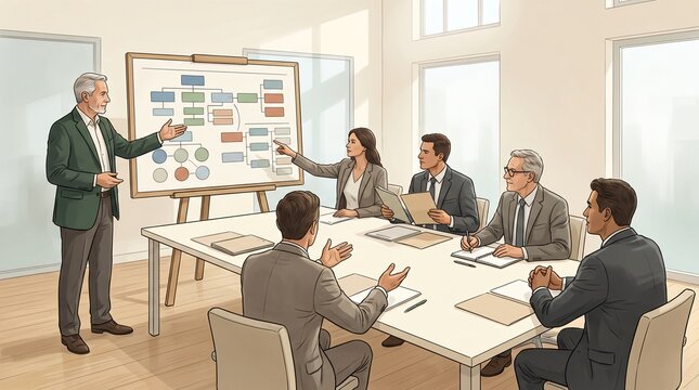 Restructuring Meeting Reviewing Organizational Change, Departmental Realignment and Implementation Priorities Through Executive Leadership Discussion and Workforce Planning Strategy