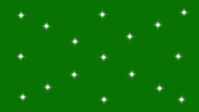 Twinkling stars animation, sparkling stars doodles style stars blinking, glitter, night sky, white cartoon, flat, vector, doodles style stars, green screen background 4k animation