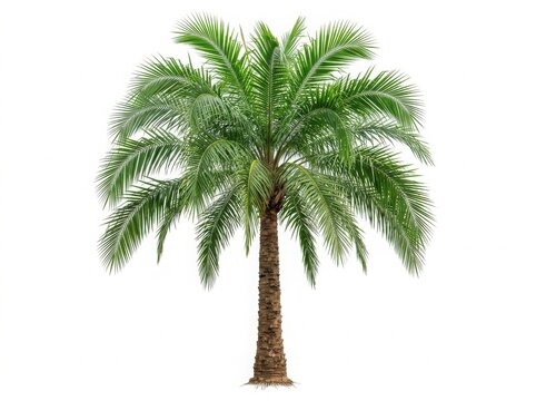 A single tall green palm tree with long leafy fronds standing upright