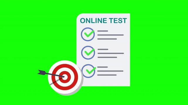 Online Test and Exam Assessment Concept with Checklist, Target, Pencil and Verified Answers