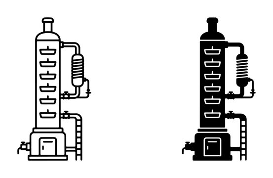 Distillation Column Vector Icons, Chemical Engineering Equipment, Industrial Process Apparatus, Laboratory Setup, Scientific Research Tools