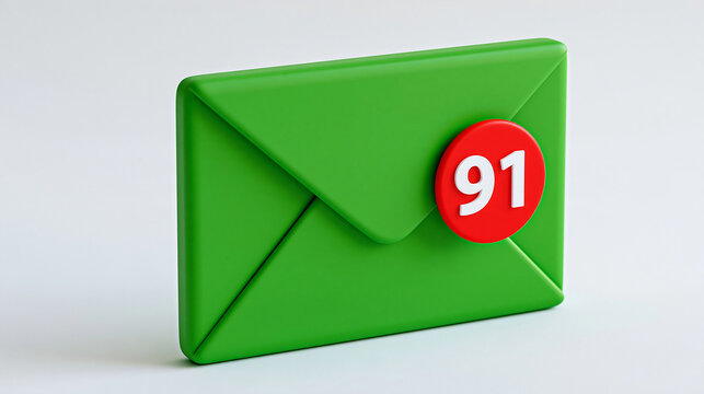 Generic green email envelope displaying a large unread message count badge, high-volume inbox, business correspondence, customer communication, email management, digital