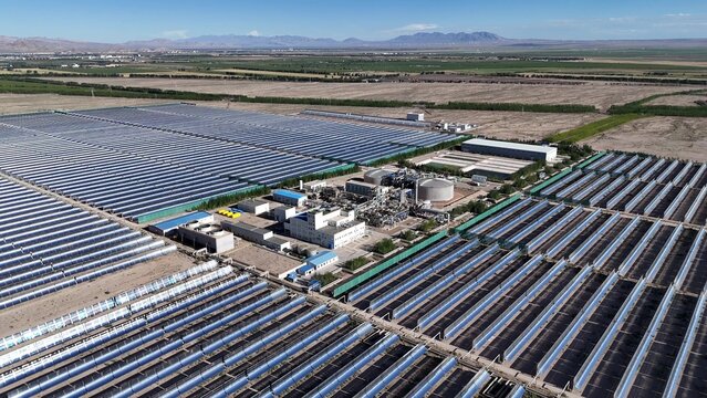 Aerial view of parabolic trough CSP power plant