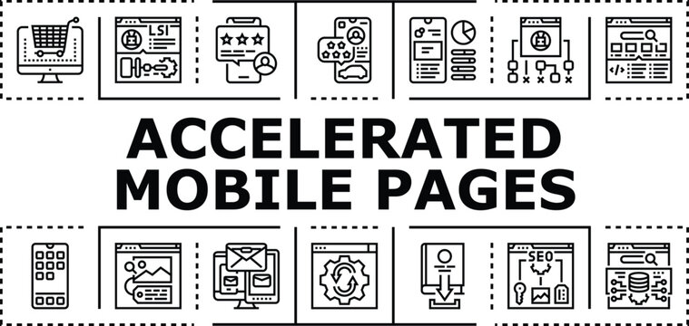 Accelerated mobile pages banner infographic. Speed indexing, caching framework, optimization website icon vector illustration