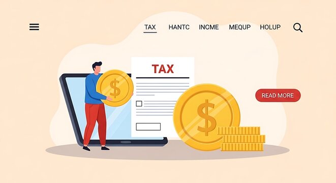 Digital Tax Filing Platform Featuring Man Managing Personal Financial Assets and Online Annual Income Declaration Concept Illustration