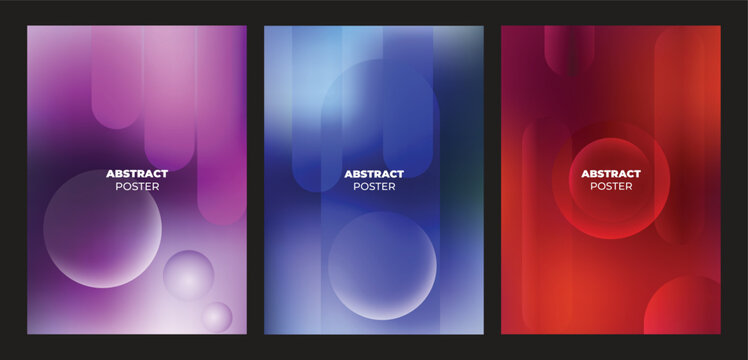 Abstract blue technology poster templates set. Vector modern gradient cover designs with teal light beams, vertical lines, geometric panels and dark backgrounds