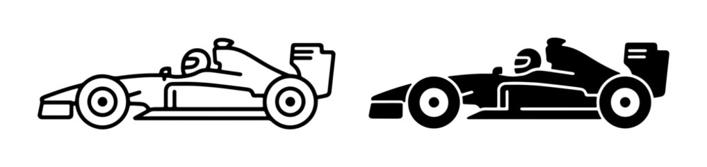 Obraz premium Formula 1 Racing Car Icons, Speeding Race Vehicle Vector Graphics, Motorsport Competition Symbols, Professional Sports Transportation Graphics
