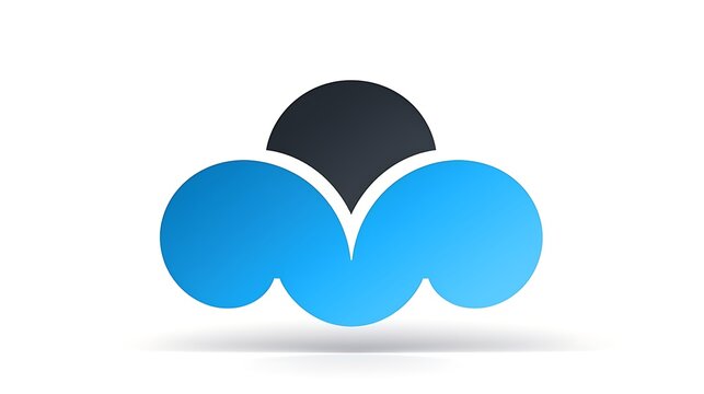 A minimalist graphic design featuring a stylized cloud with a gradient of ocean blue and a dark gray semicircle at the top, representing cloud computing or weather