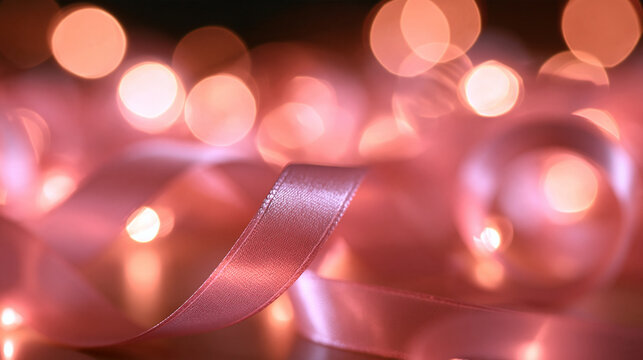 Pink Satin Ribbon with Glowing Bokeh Lights for Celebration