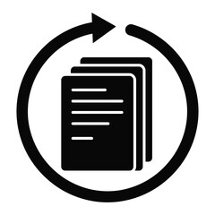 Documents files stack icon with circular reload arrow representing data synchronization documents synchronization business management information © MSTSURIYA