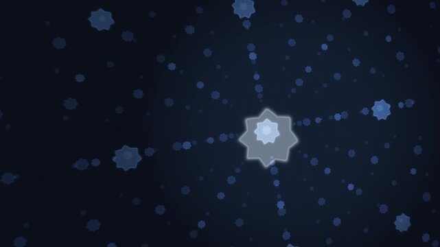 Flying through an endless corridor of glowing icy white and blue octagram star gates, set right with copy space &mdash; seamless 4K loop