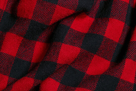 Close Up Folded Red and Black Buffalo Plaid Fabric Texture