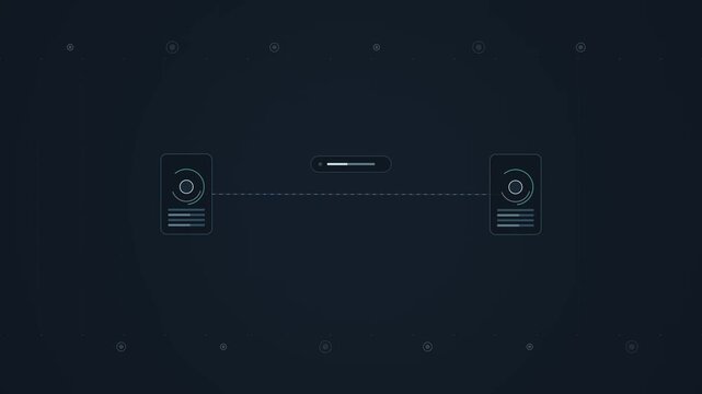 Secure Data Transfer Network Encryption Icon Padlock Moving Between Servers Cyber Security Cloud Computing Infographic Remotion Motion Graphics Loop 4K HD Video Asset