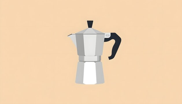 A simple graphic poster for kitchen decoration. A clean illustration of a retro metal moka espresso