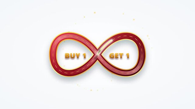 Buy 1 Get 1 free shopping sale promotion design with an infinity symbol on a clean white background