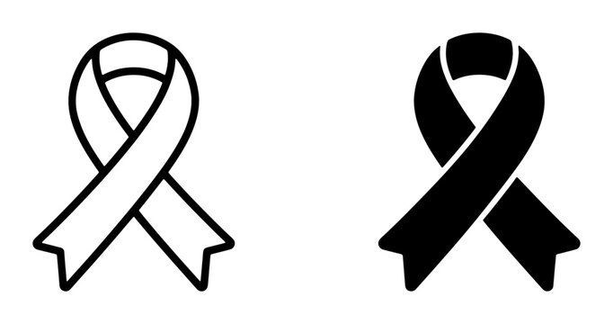 Awareness Ribbon Icons, Black and White Vector Graphics for Support and Solidarity Campaigns, Simple Symbols for Health Causes and Remembrance