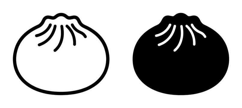 Steamed Dumpling Icons, Baozi Vector Graphics, Asian Food Symbols, Chinese Cuisine Illustration, Simple Outline and Solid Fill