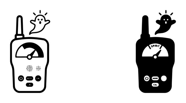 Ghost Detector EMF Meter Icons, Paranormal Investigation Gadget Vector Set, Spirit Hunting Equipment Graphics