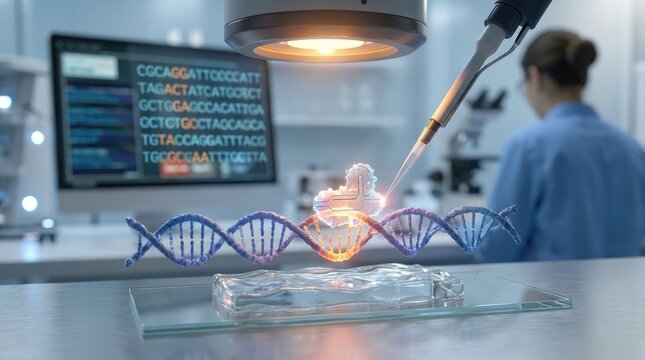 Targeted DNA manipulation demonstrates precision genome editing technique, a CRISPR-Cas9 system activity, molecular structure engineering, genetic repair mechanism, biological science research.