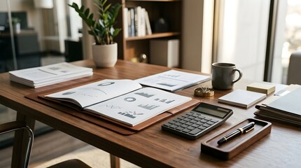 Fototapeta premium Modern workspace with laptop and office supplies