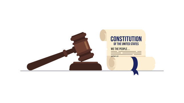 Wooden Gavel Resting Beside a Rolled Parchment Scroll Representing United States Constitutional Law and Judicial Authority