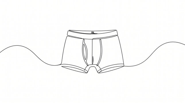 Minimalist continuous line art men's underwear vector boxer briefs shorts outline on white background