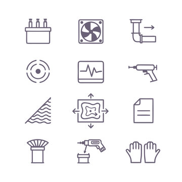 Radon Mitigation Technician Line Icon Set