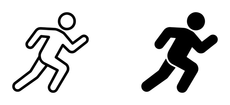 Running Man Icon Set, Silhouette and Outline Figures, Dynamic Motion, Sport and Fitness Vector Graphics