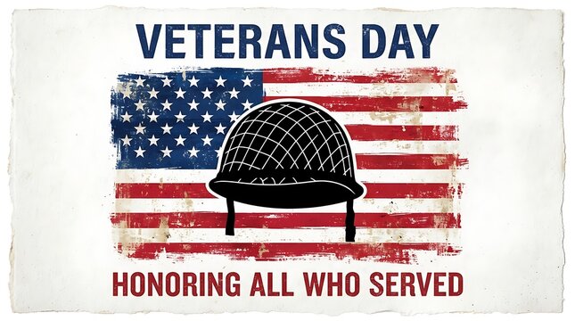 Honoring veterans day with an american flag and military helmet illustration