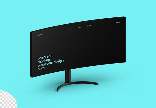 Curved PC Screen Monitor Mockup Isolated