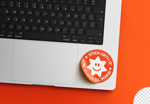 Round Sticker on a Laptop Mockup Isolated