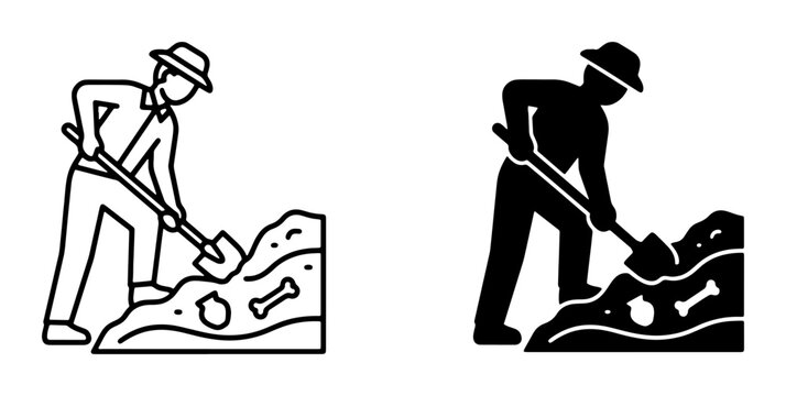 Archaeology Icon Set, Digging Excavation Symbols, Paleontology Discovery Graphics, Ancient History Research Icons, Bone Fossil Find, Vector Illustration