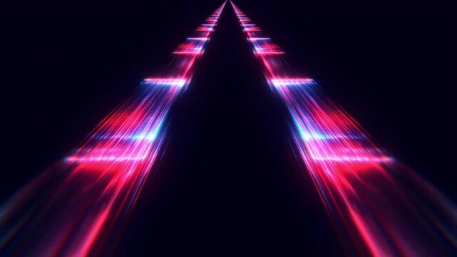 カー効果による光の直角水平バーが暗黒空間を進む光学物理のCG背景