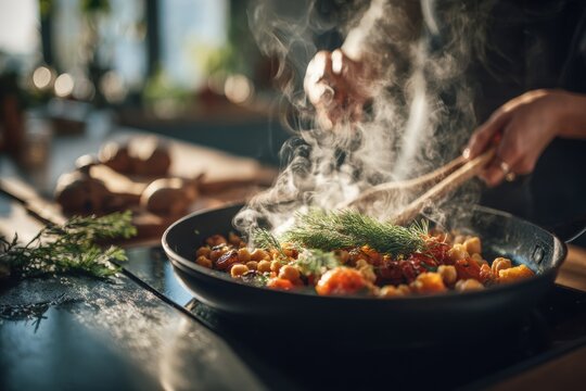Fresh herbs and vegetables come together in a homemade plant-based lunch
