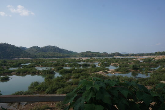 Panoramic view of Phan Khod Saen Khrai, natural rock islets in the Mekong River, Sangkhom District, Nong Khai.