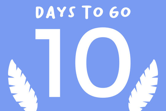 "10 days to go" &ndash; white text on a pastel purple background, decorated with leaves.
